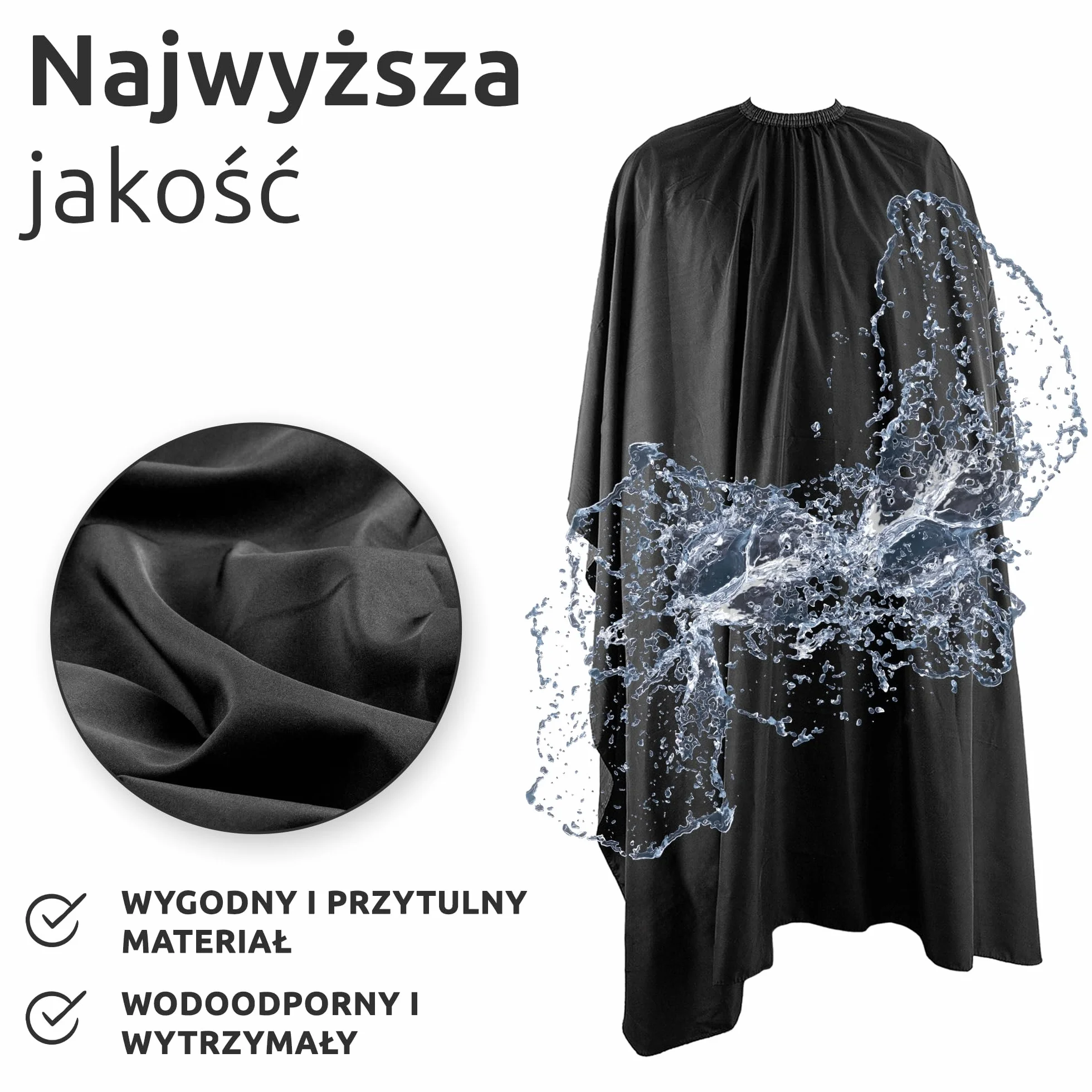 ECENCE Peleryna fryzjerska z grzebieniem i pędzlem do szyi - Profesjonalna peleryna do strzyżenia z zapięciem na haczyk - Czarna - Do domu i salonu