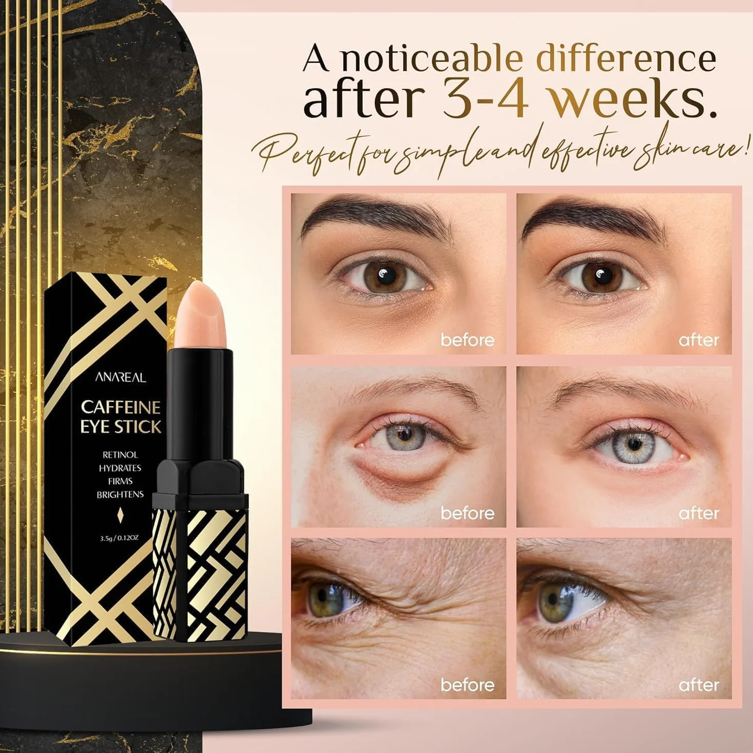 Retinol balsam pod oczy przeciwko zmarszczkom, cienie pod oczami i worki pod oczami, balsam do oczu dla mężczyzn i kobiet, koreański balsam do oczu dla gładkiej skóry i młodzieńczego blasku