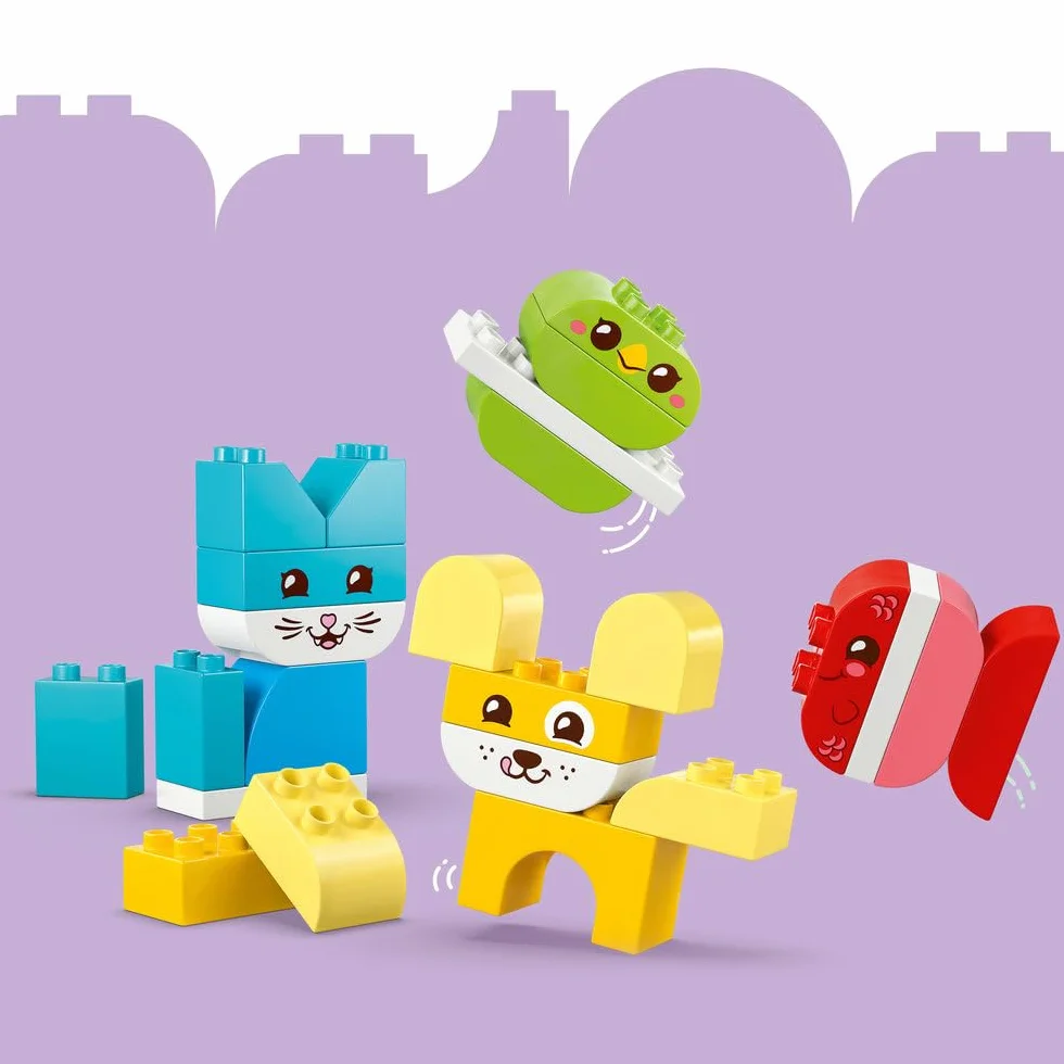 LEGO DUPLO 3 in 1 Creative Cute Pets - Educational Fine Motor Skills Toy for Toddlers - Animal Figures incl. Dog, Cat, Bird & Fish - Easter Crafts - Gift for 1+ Year Old Babies, Girls & Boys - 10477