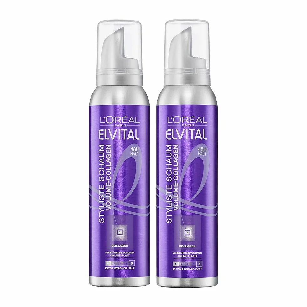 L'Oréal Paris Elvital Styliste pianka do włosów zwiększająca objętość XXL, efekt zapobiegający spłaszczeniu i bardzo mocne trzymanie, pianka do stylizacji włosów bez parabenów, kolagen objętościowy,