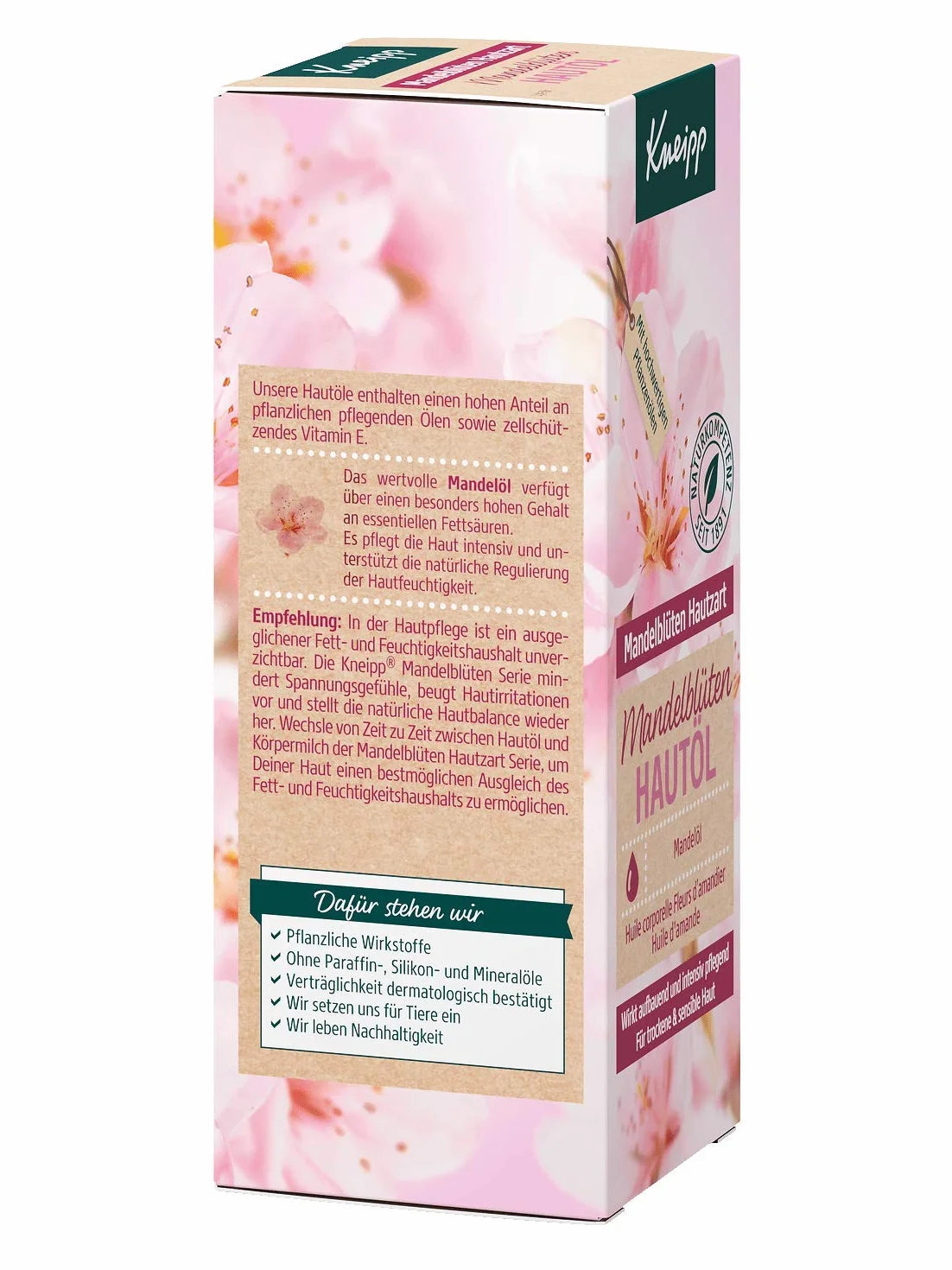 Kneipp Olejek do skóry z kwiatami migdałowymi, wysokiej jakości olejek migdałowy z bogatym masłem shea, olejkiem słonecznikowym i witaminą E – naturalny kompleks olejków pielęgnacyjnych – do suchej i wrażliwej skóry – 100 ml (1 opakowanie)