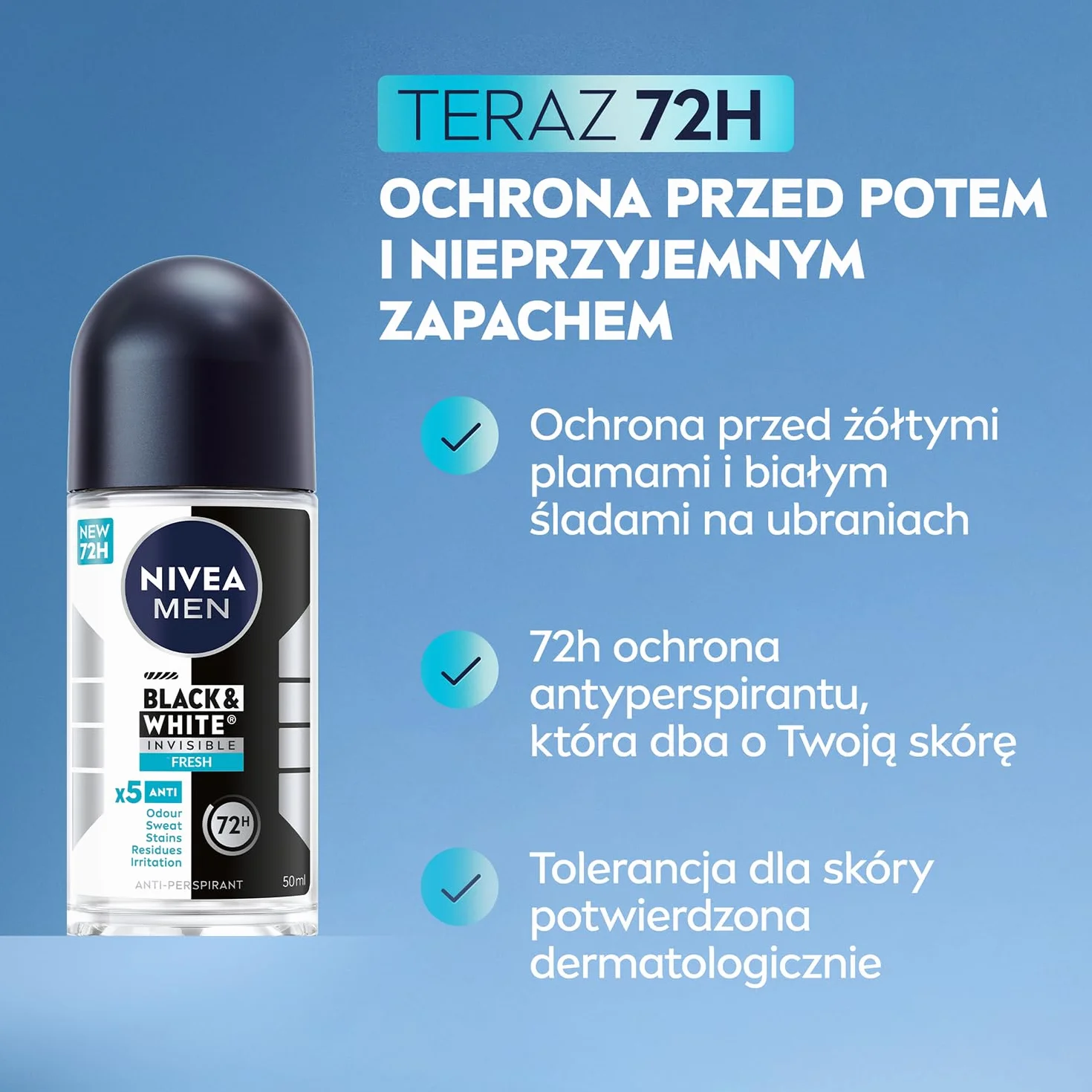 NIVEA MEN Black&White Invisible Fresh Antyperspirant w kulce 50 ml